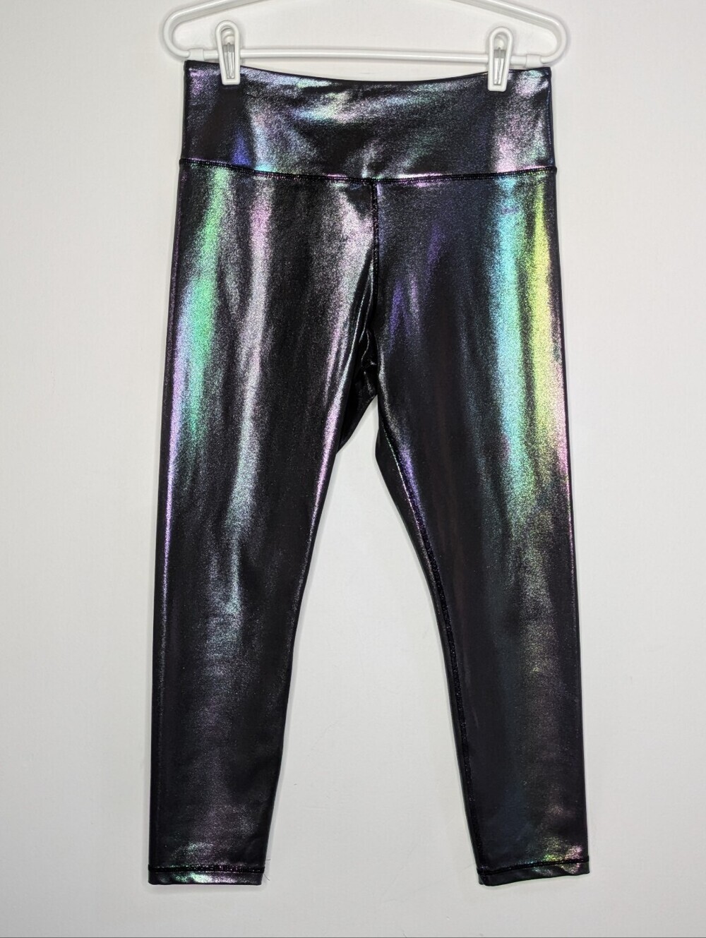 Zyia Metallic Grey Oil Slick Rainbow Athletic Exercise Workout Leggings 12